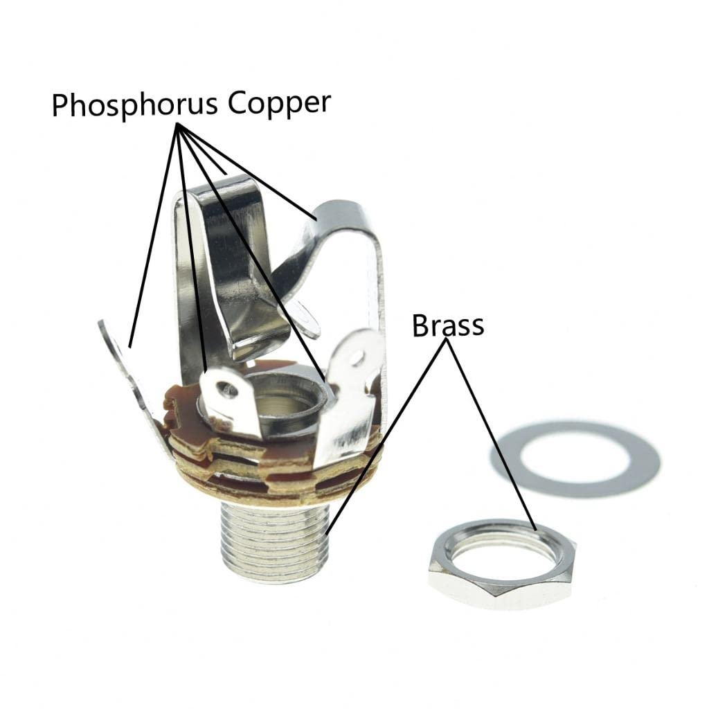 KAISH Premium 5pcs Brass American Thread Audio 1/4'' Female Stereo Jack Socket 6.35mm Output/Input Jack TRS Stereo Panel Mount J